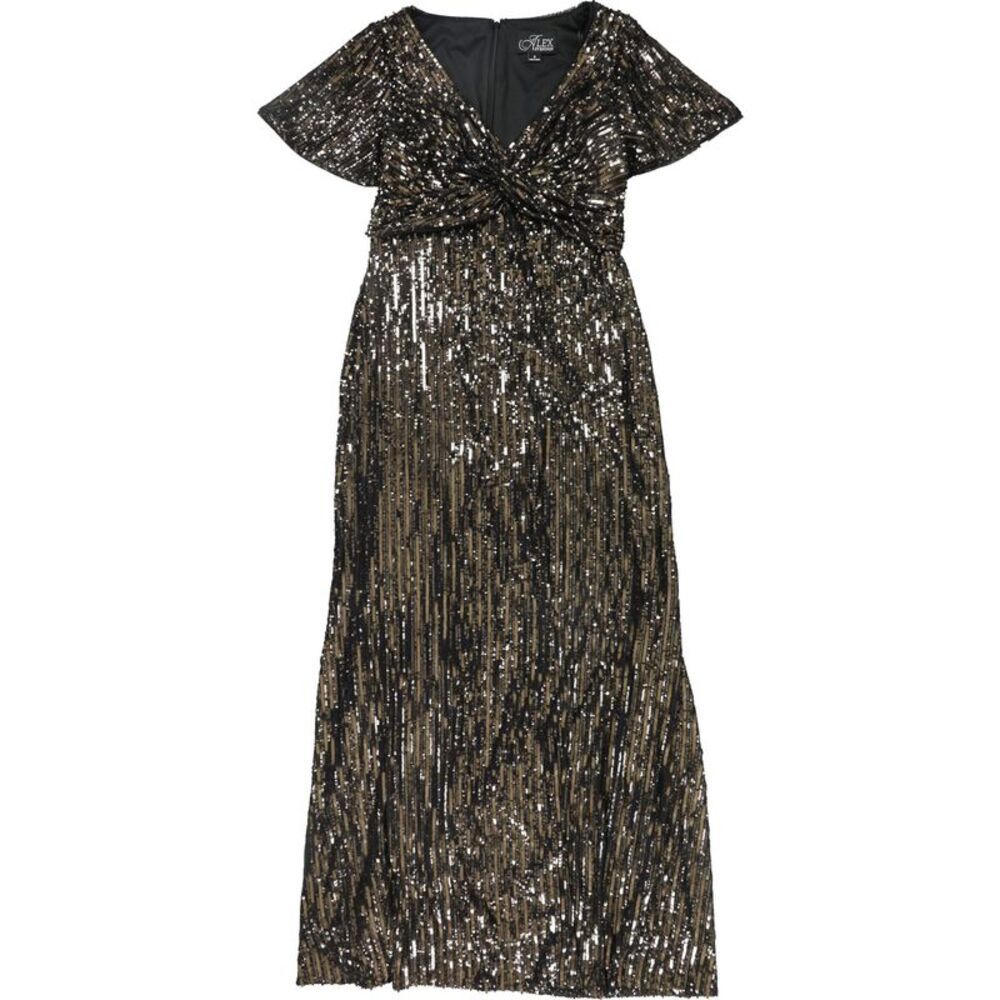 Alex Evenings Womens Front Knot Sequins Gown Dress, NWT